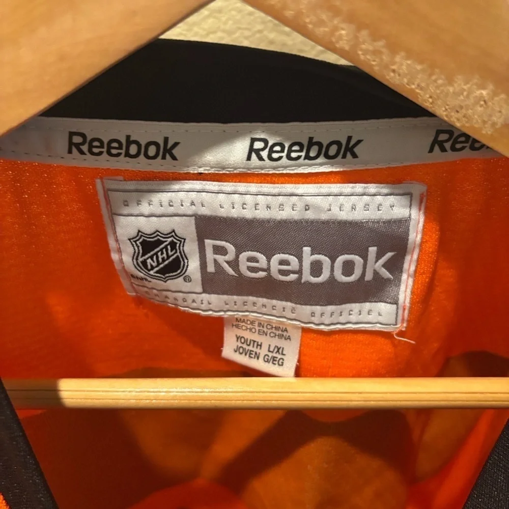 Giroux Orange and White Reebok Hockey Jersey